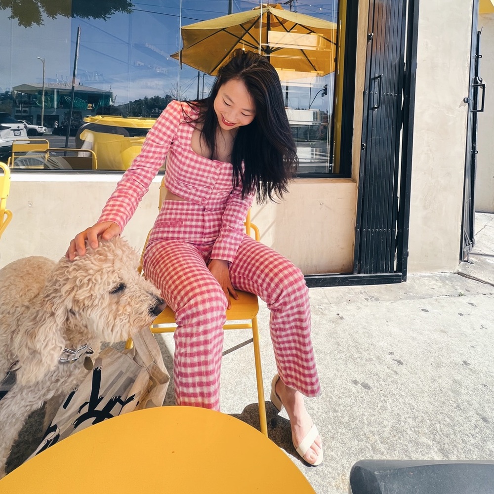 {zara} pink gingham crop & trousers co-ord